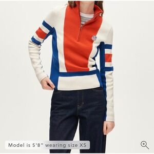 J.Crew US Ski & Snowboard 1/4 Zip Sweater Red Blue CP584 Women S Merino Wool NWT